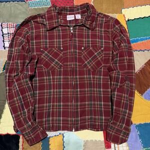 Carolina Colours Women’s Double Chest Pocket Red Plaided Polo Full Zip Medium